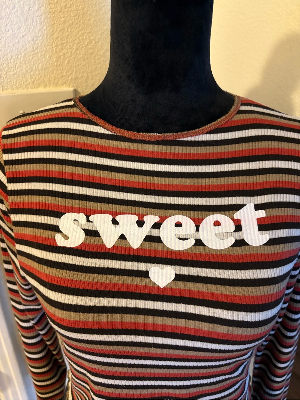 Saaweeet -Striped Ribbed Top in Rust, Olive & Cream